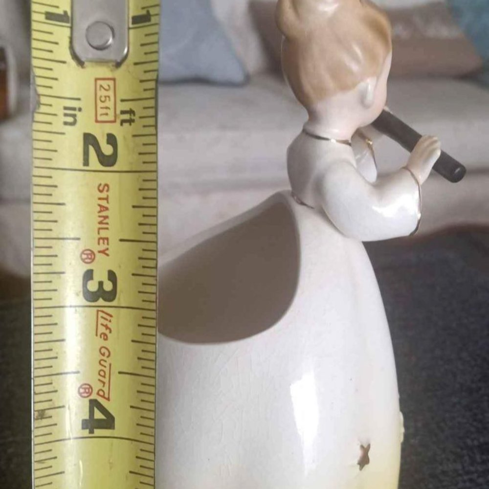 Vintage Inarco Planter, Girl Playing a Flute and Wearing a Yellow Dress